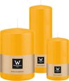 Wiedemann Cilinderkaarsen/stompkaarsen - set van 3 - geel - 7x13/10x15/7x20 cm