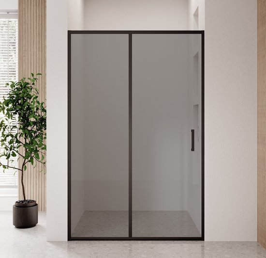 Inloopdouchewand met Mat Zwart Raster - 90×200 cm - 8 mm