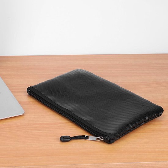 ROLOWAY Brandwerende documententas (36,8 x 28 cm), 1200 graden Fahrenheit geldzakje met rits voor contant geld, brandveilige bankiertas, geurbestendig met slot (zwart