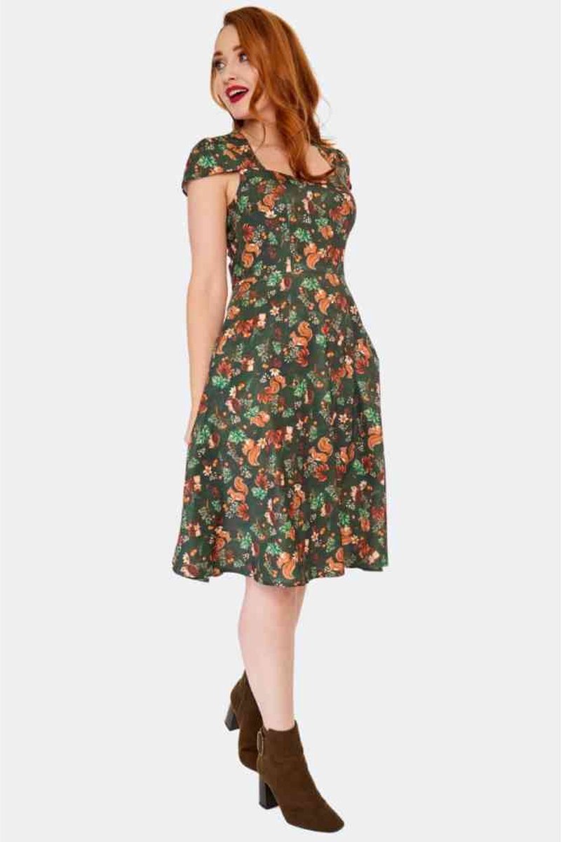 Voodoo Vixen - Woodland Print Flare jurk - M - Groen