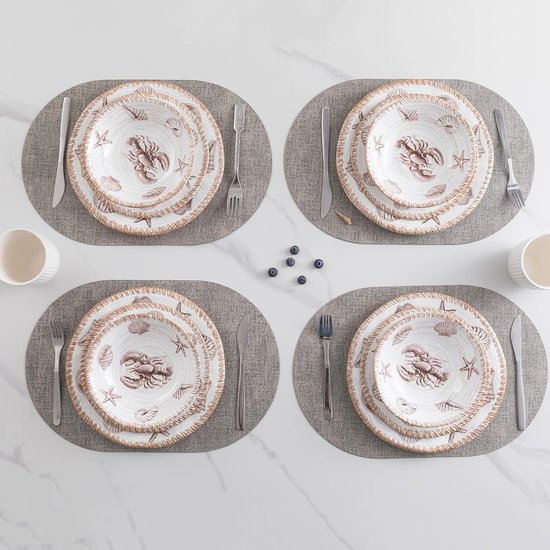 Rustieke 12-delige Melamine Servies Set voor Strand en Kamperen — afbeelding 5