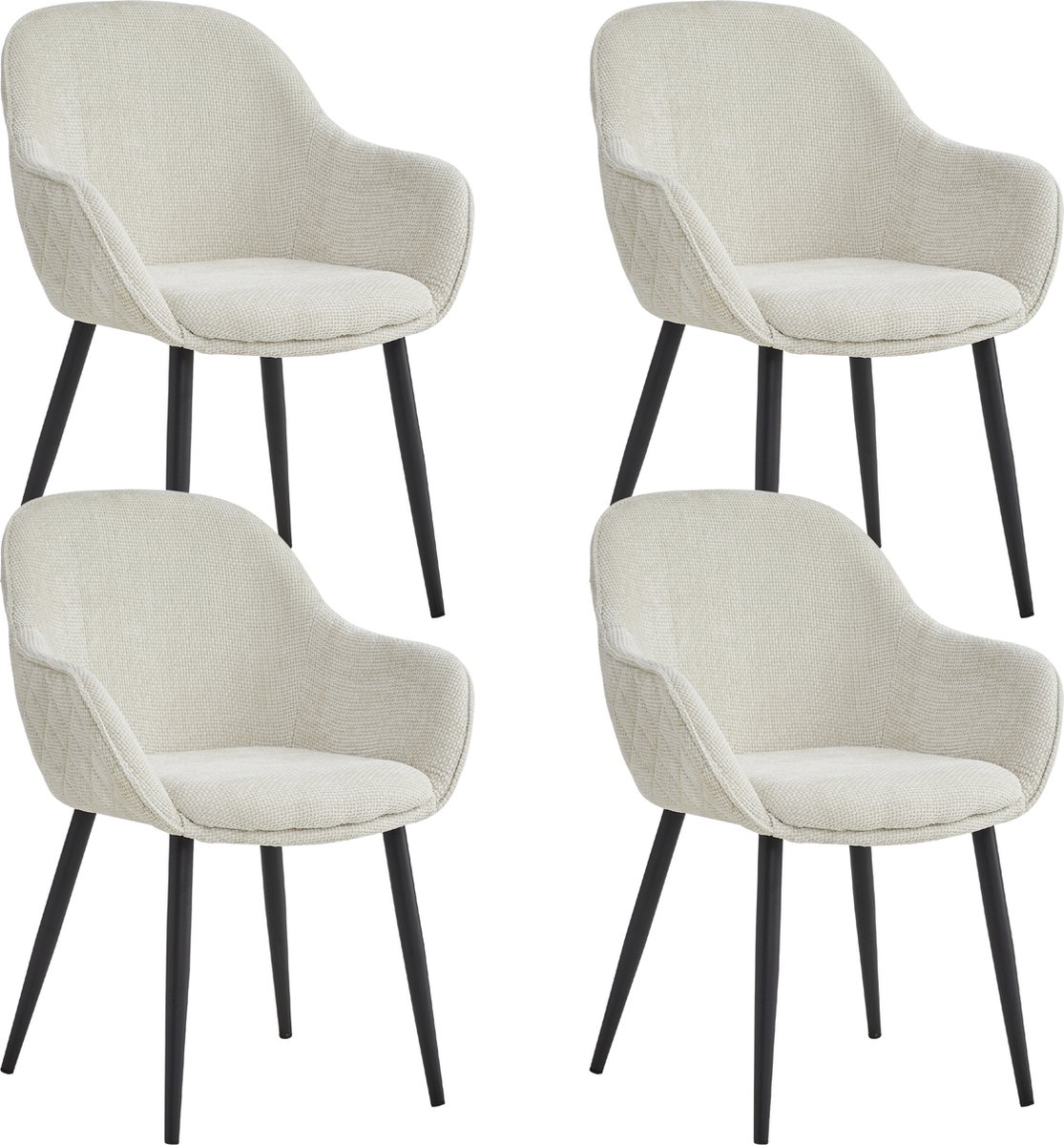 Colenis® - Metropol Eetkamerstoel - Set Van 4 - Beige - Linnen Stof - Industrieel - Met ar