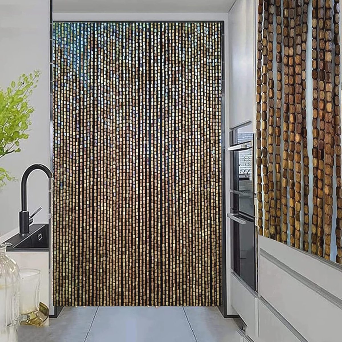 Duurzaam Houten Kralengordijn - Aanpasbaar Deurgordijn 90 x 180 cm voor Woonkamer en Café