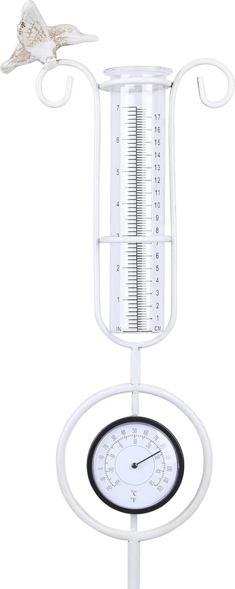 Regenmeter met Thermometer voor Tuin en Gazons - 86 cm Metalen Vogeltuinpaal