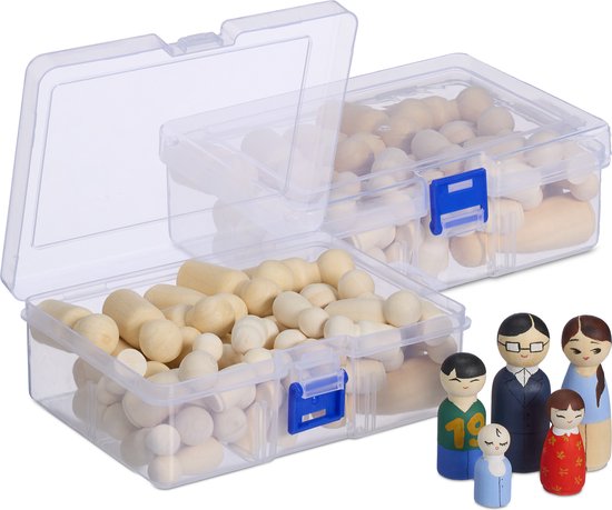 Poupées Relaxdays - lot de 100 - poupées en bois vierges - famille - maison de poupée