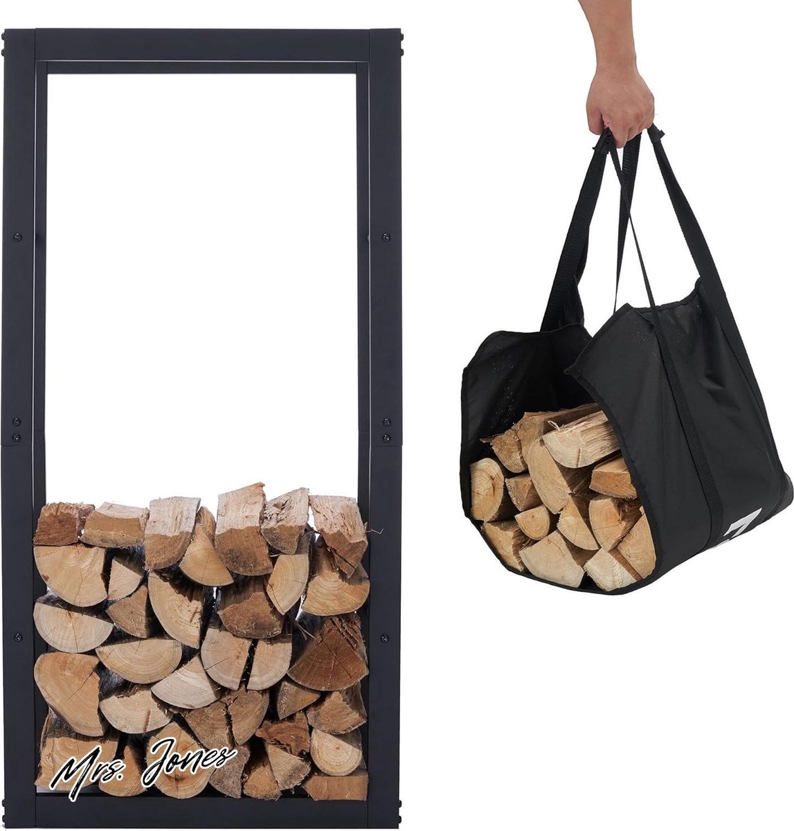 Mrs. Jones Online brandhoutrek dragertas zwart metaal 50x25x100cm opslag haardhoutrek .