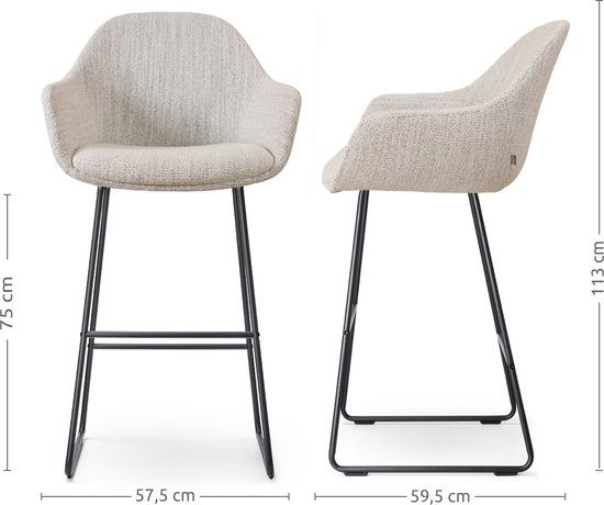 Nolon Nino-Mae Tabouret de Bar Beige Mixte - Piètement Zwart - 75 cm - Tabouret Haut - Tabouret de Bar avec Dossier - Design - Scandinave - Confortable