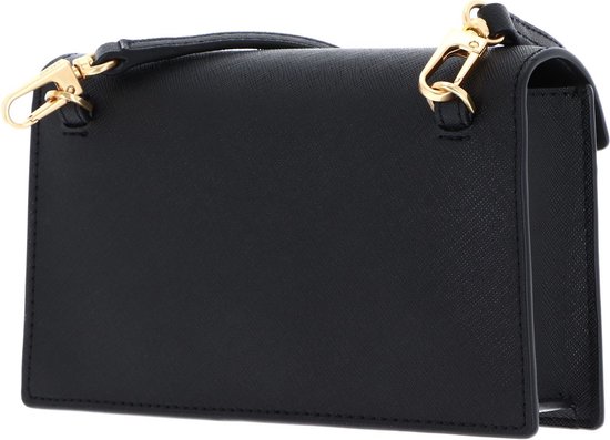 Zwarte DKNY tas met logo-print en goudkleurige letters.