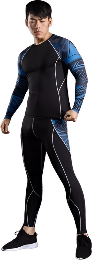 WoYoW® - Set de Vêtements thermiques d'hiver pour hommes - Sous-vêtements thermiques 4 pièces - Homme - Compression - Séchage rapide - Respirant - Printemps/Été/Automne/Hiver - Taille XXL - Grijs/ Blauw