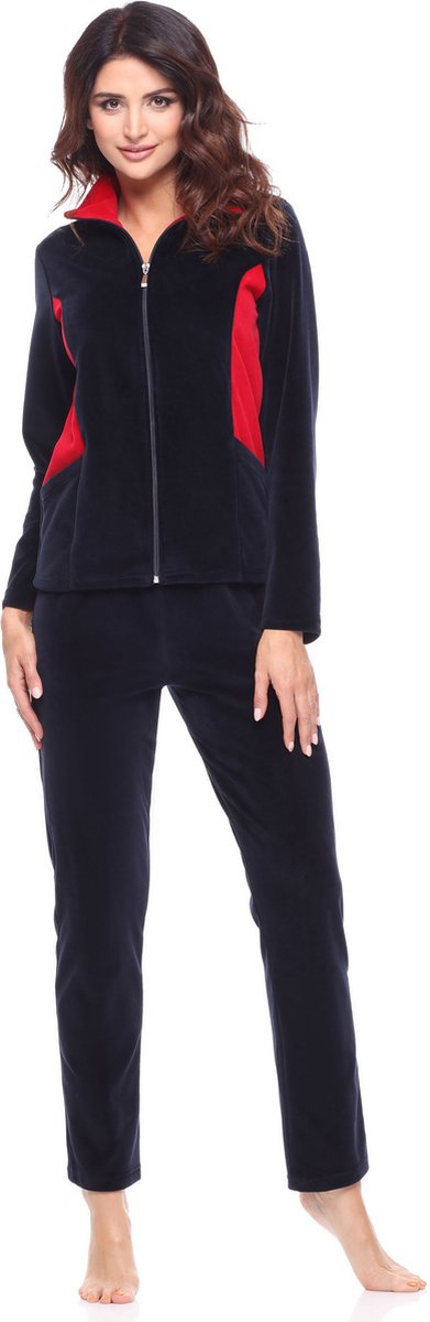 Merry Style – Dames Huispak – Vrijetijdspak – Velours – MS-MG-F-SUIT2 – Marineblau/Rot – XXXXXXL