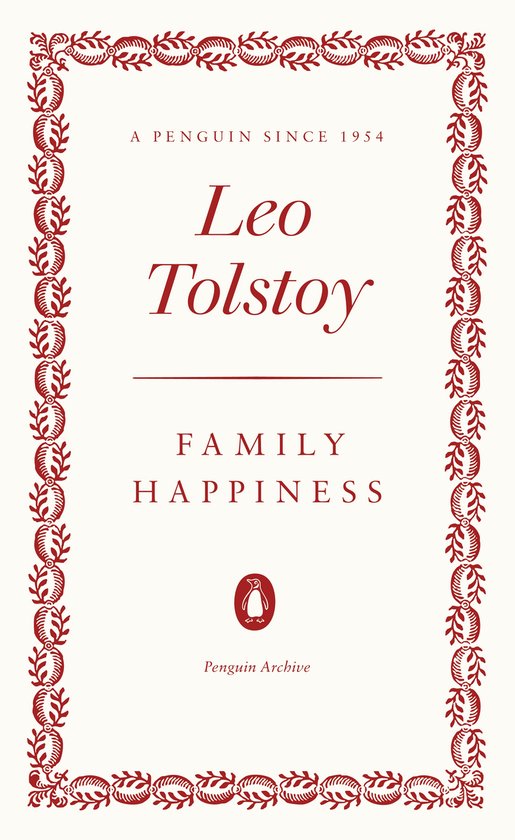 Livre 'Family Happiness' de Leo Tolstoy, avec un bord décoratif rouge et le logo Penguin.
