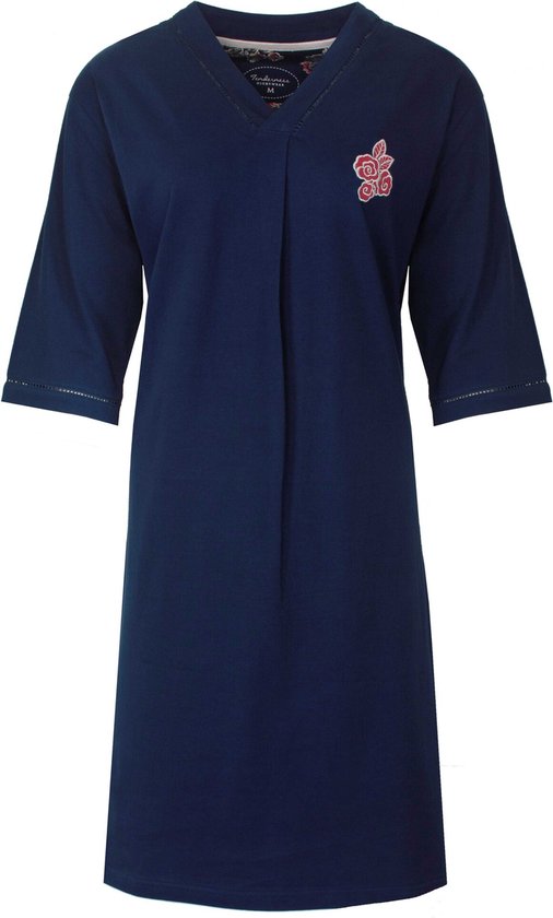 Tenderness Dames Nachthemd - Katoen - 3/4 Mouw - Navy Blauw - Maat S