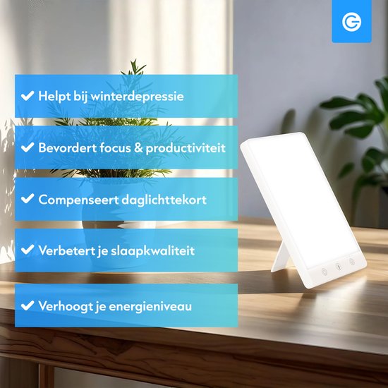 Daglichtlamp 10.000 Lux - Ingebouwde Timer - 3 Standen - Meer Energie - Nachtrust - LED Bureaulamp - Daylight Lamp - Winterdepressie - Gezicht - Lichttherapielamp - Wit - Silvergear