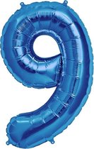 Cijfer 9 Blauw helium 86cm