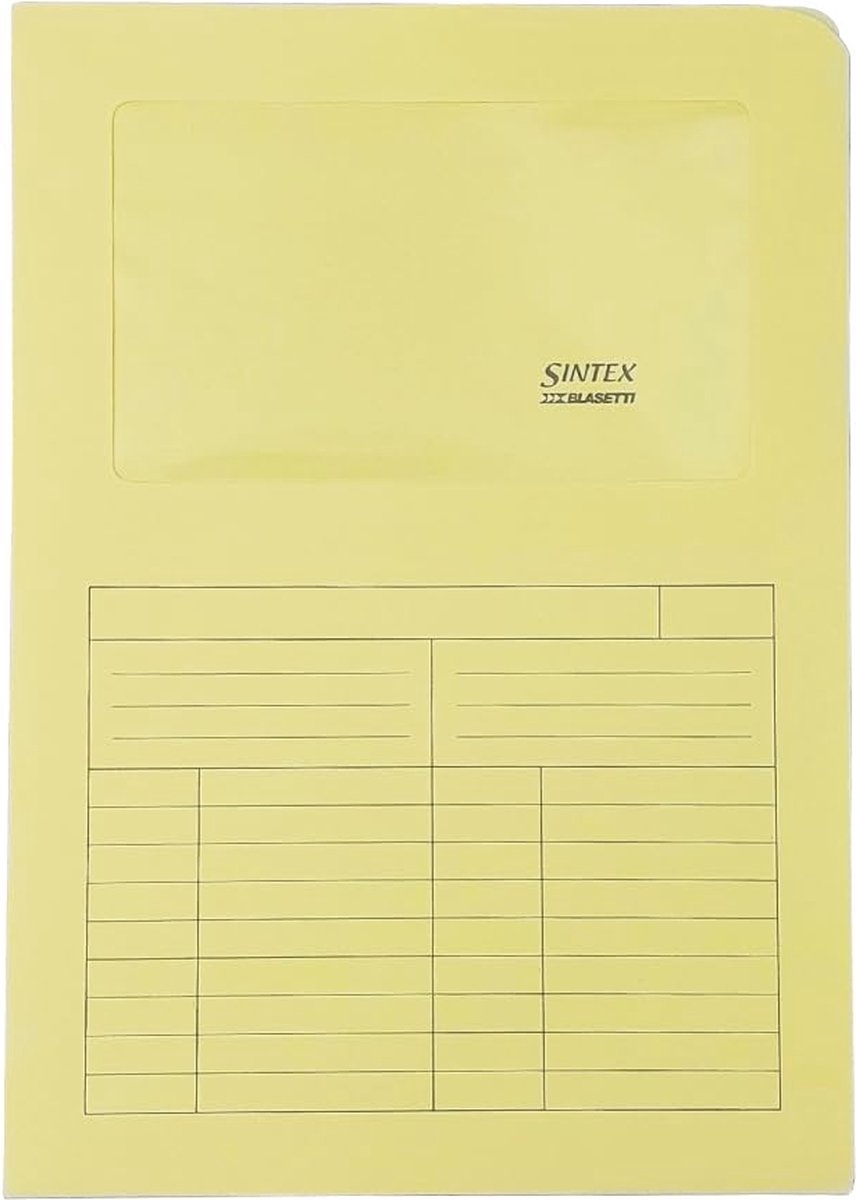 Blasetti documentenmappen met venster - SINTEX GEEL documentenmap voor kantoor, A4-formaat, kleur geel, verpakking van 50, 120 g/m² papier, aan twee zijden open.