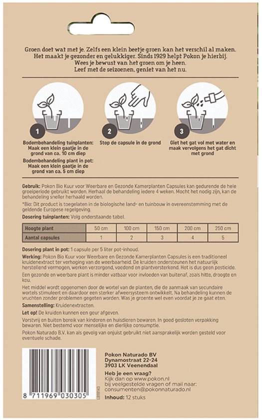Pokon Bio Kuur voor Weerbare en Gezonde Kamerplanten - Capsules - 12 stuks - Geschikt voor alle kamer-, buitenplanten en moestuin