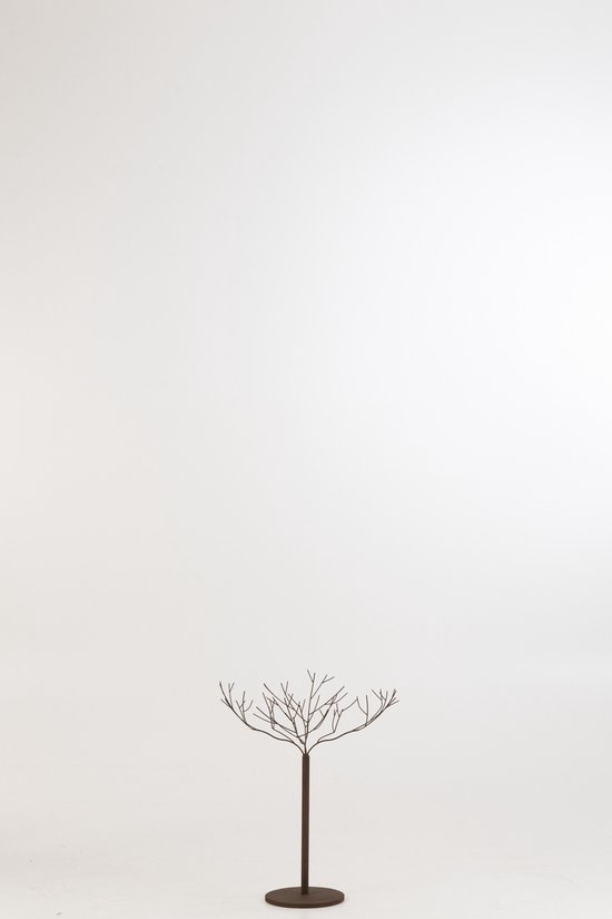 Arbre décoratif en métal marron avec une base ronde et des branches fines et ramifiées.