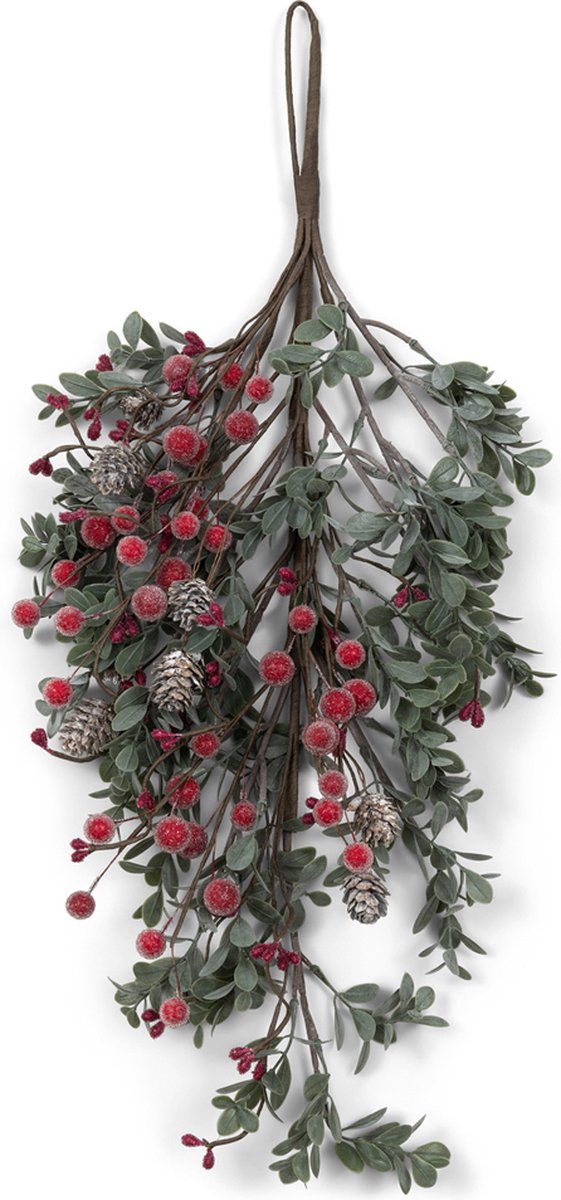 Riviera Maison Kerstdecoratie Groen - Holly Berry & Pine Tak - Plastic - (LxB) 60x29