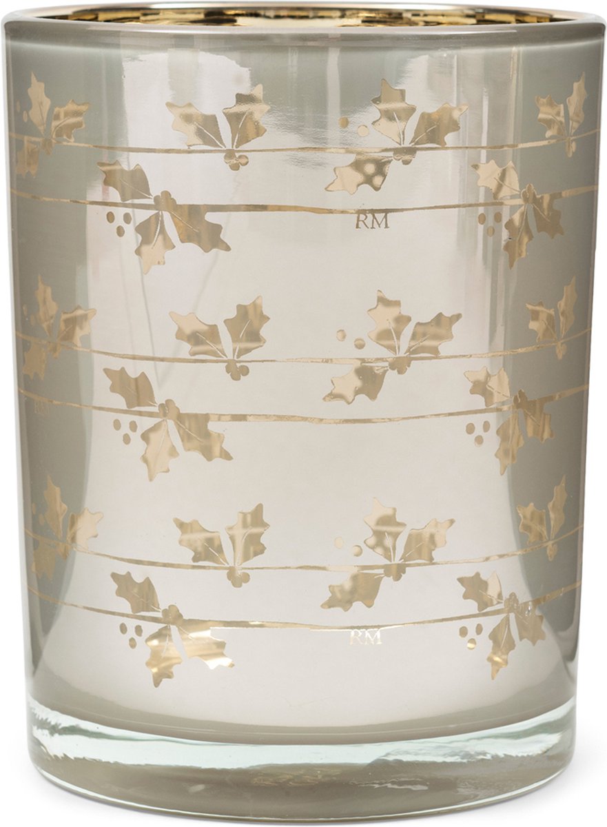 Riviera Maison Theelichthouder Goud - Frosty Mistletoe met Maretak Print - Glas - (ØxH) 10x12.5