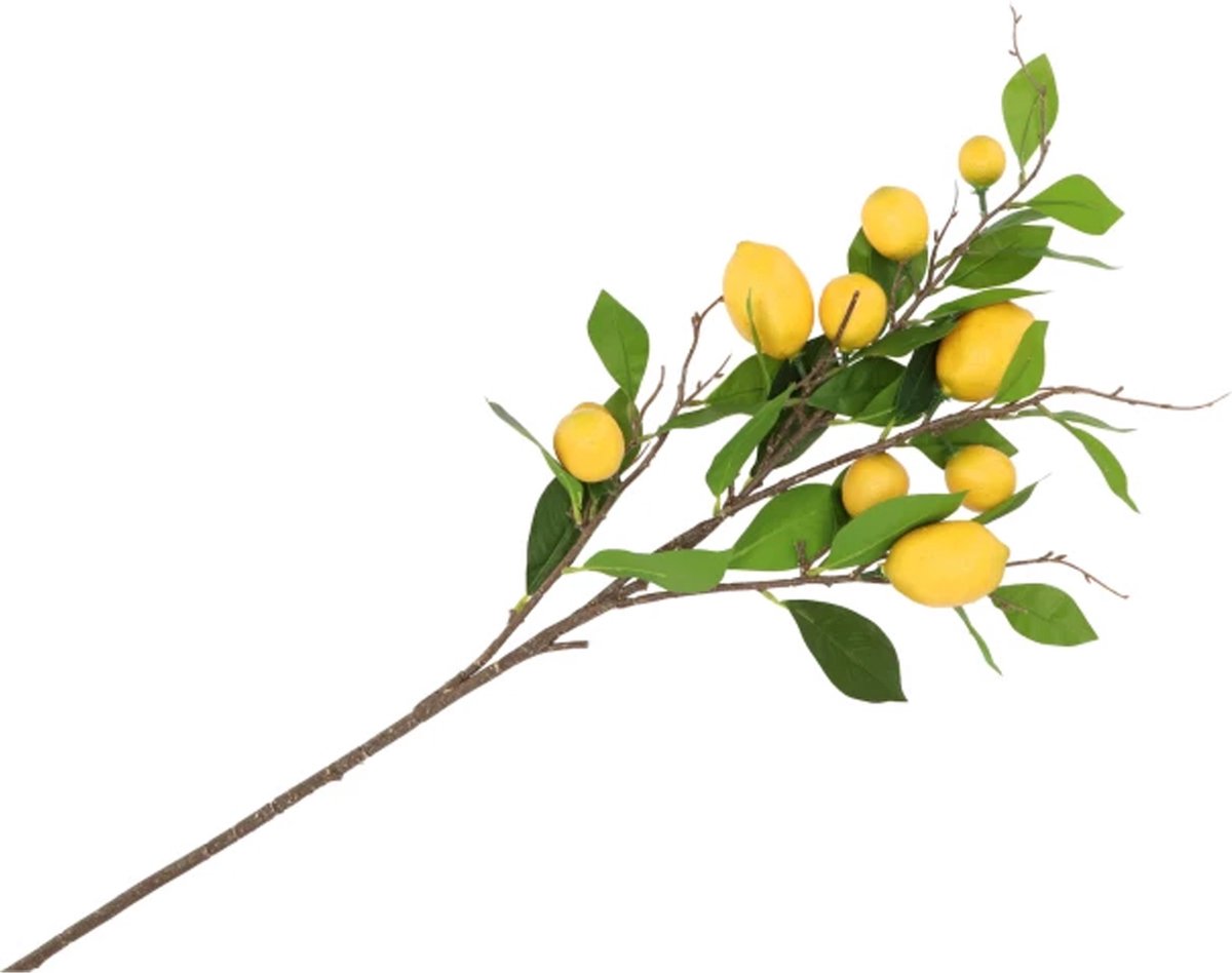 DK Design Kunstbloem citrusfruit tak citroen - 2x - 90 cm - geel - losse steel - Kunst zij