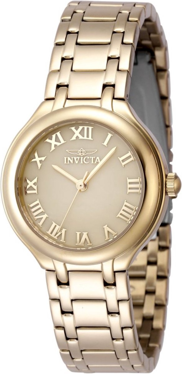 Invicta Wildflower 48231 Dames Horloge - Waterdicht - Analoog - Quartz Uurwerk - Roestvrij Staal met gouden Wijzerplaat - 32mm