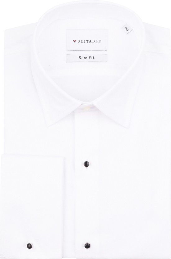 Suitable Smoking Overhemd Wit Slim-Fit - Boordmaat 42 - Luxe Heren Smoking Shirt met studs van 100% katoen - Slim Fit pasvorm