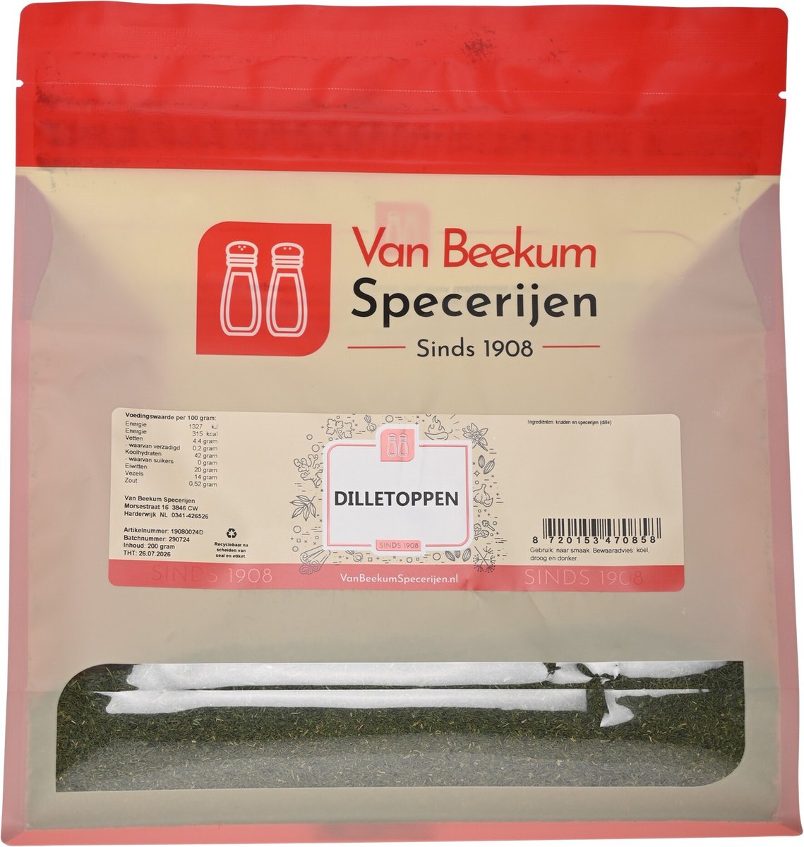 Goedkoopste Van Beekum Specerijen - Dilletoppen - 200 gram (hersluitbare stazak