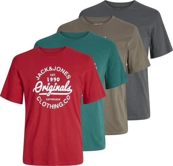 Jack & Jones JJLINO 4 Pack Regular Fit Multicolore XXXL Col Rond Adultes Shirts Imprimées