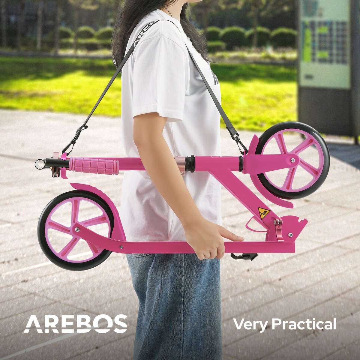 AREBOS kick scooter roze - opvouwbaar, 100kg belastbaar thumbnail 2