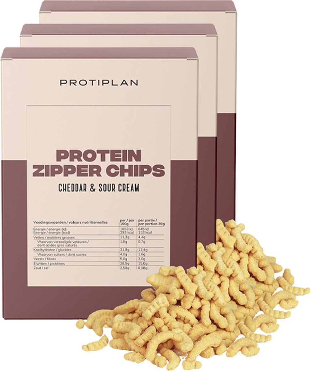 Goedkoopste Protiplan | Knabbels Cheddar Sour Cream | 3 stuks | 3 x 5 x 39 gram | Low carb snack | Snel afvallen zonder hongergevoel!