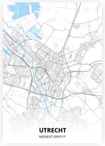 Utrecht plattegrond - A4 poster - Zwart blauwe stijl