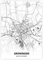 Groningen plattegrond - A2 poster - Zwart witte stijl