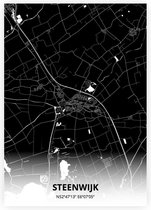 Steenwijk plattegrond - A4 poster - Zwarte stijl