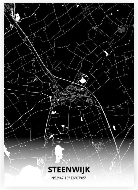 Steenwijk plattegrond - A4 poster - Zwarte stijl