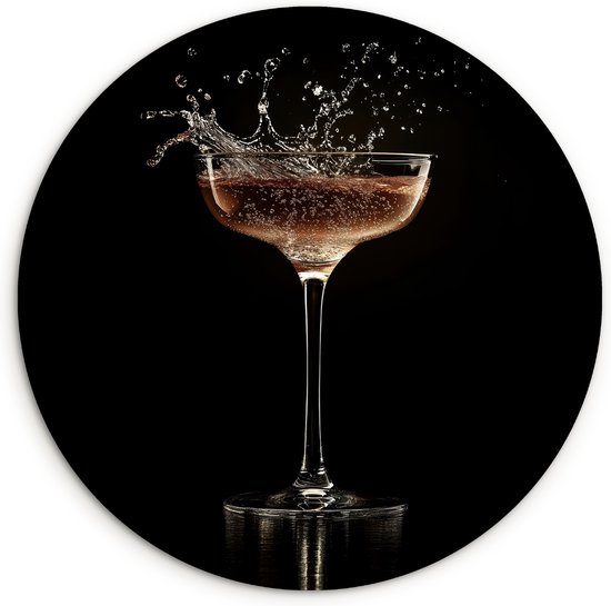 WallCircle® Cercle mural 30x30 cm - Cercle mural Cocktail - Zwart - Éclaboussures - Glas - Décoration murale salon - Décoration murale cuisine - Accessoires décoration chambre - Tableaux ronds