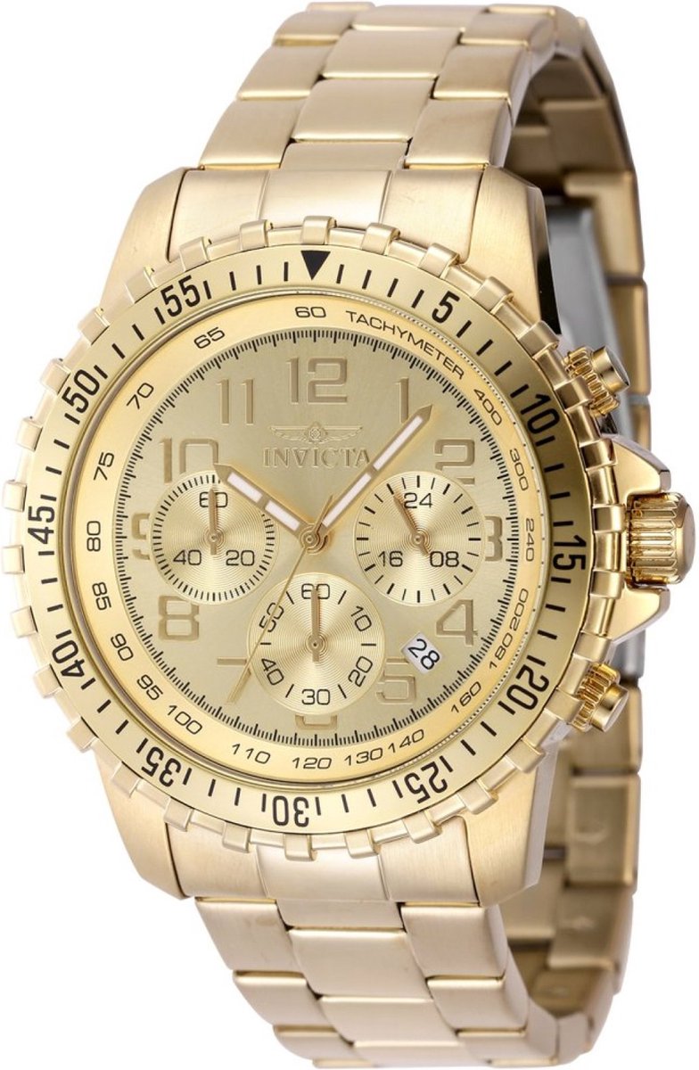 Invicta Specialty 48379 Heren Horloge - Waterdicht - Analoog - Quartz Uurwerk - Roestvrij Staal met gouden Wijzerplaat - 45mm