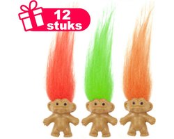 Henbrandt - 12 Stuks Retro Trollen Poppetjes met Haar - Mix Kleuren - Traktatie uitdeelcadeautjes voor kinderen & peuters - Traktaties en kinderverjaardagen - Klein grabbelton speelgoed voor in traktatie uitdeelzakjes