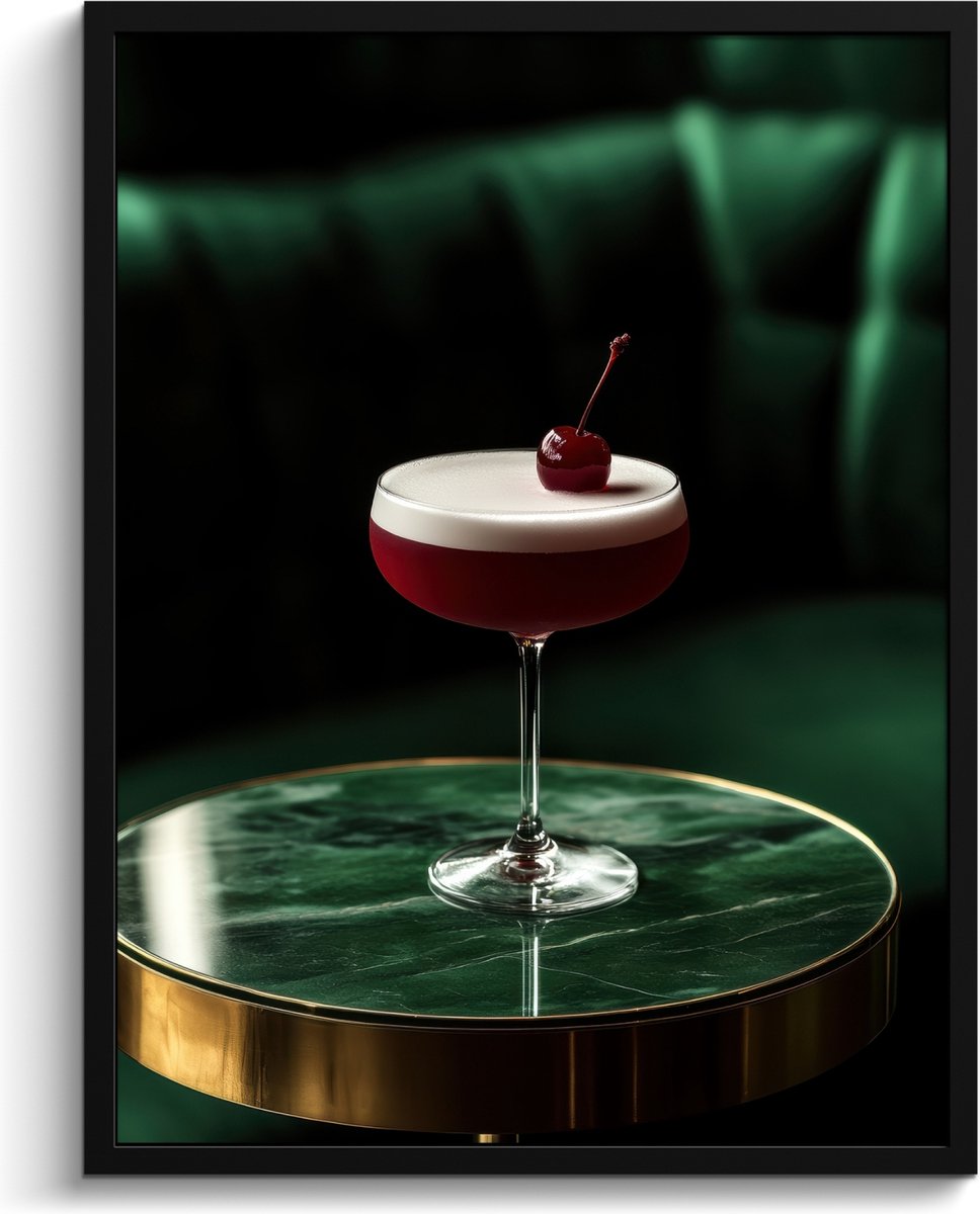 FrameYourWall Fotolijst inclusief poster - Posterlijst 60x80 cm - Posters - Kers - Cocktail - Rood - Marmer - Foto in lijst - Keuken decoratie muur - Wanddecoratie accessoires - Muurdecoratie - Schilderijen