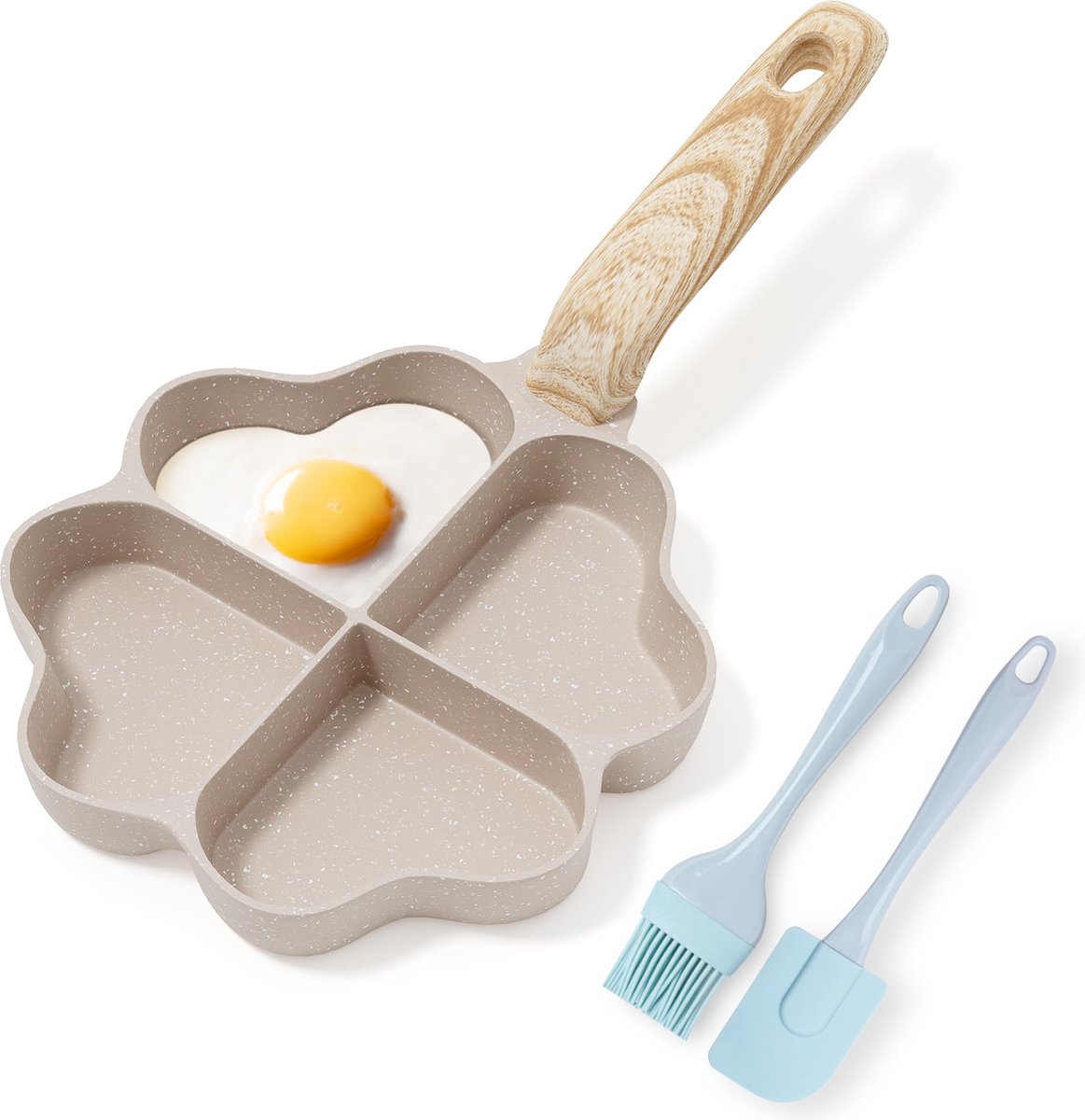 La'Moussawi ® Creatieve Hartvormige Vierkoppige Eierpan met Antiaanbaklaag voor Ontbijtplezier