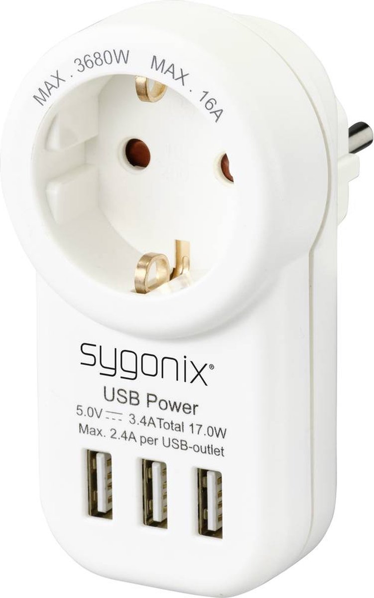 Sygonix SY-4755856 Tussenstekker Met USB Wit