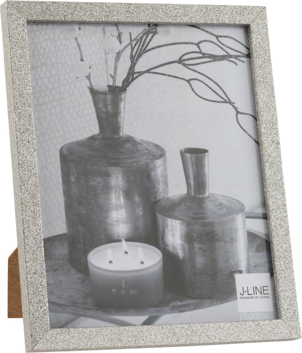 J-Line fotolijst - fotokader Glitter - hout - zilver - large - 2 stuks