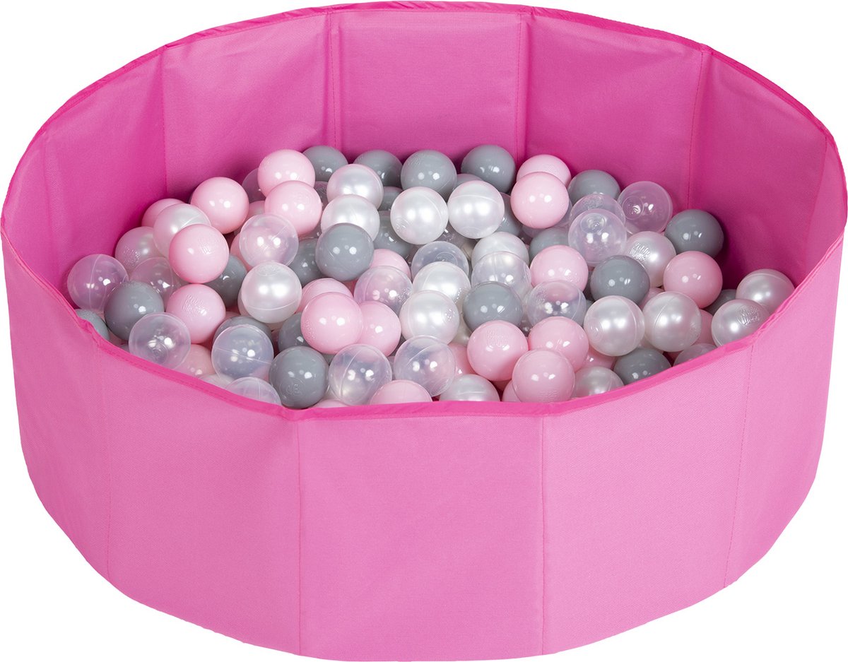 Selonis Opvouwbaar ballenbad voor kinderen met 300 plastic ballen ∅6cm - 80x23cm Ballenbad baby - Speelbad - Ballenbak kinderen rond - Kunststof ballen - Roze: Parel Grijs Transparant Poederroze