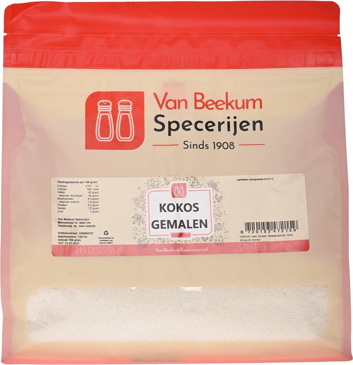 Goedkoopste Van Beekum Specerijen - Kokos Gemalen - 700 Gram (hersluitbare stazak