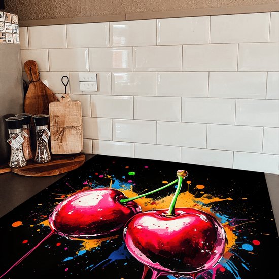 KitchenYeah® Protection plaque induction 58x59 cm - Cerises - Coloré - Graffiti - Fruits - Protege plaque de cuisson - Couvre plaque induction - Protecteur d'induction - Cuisine