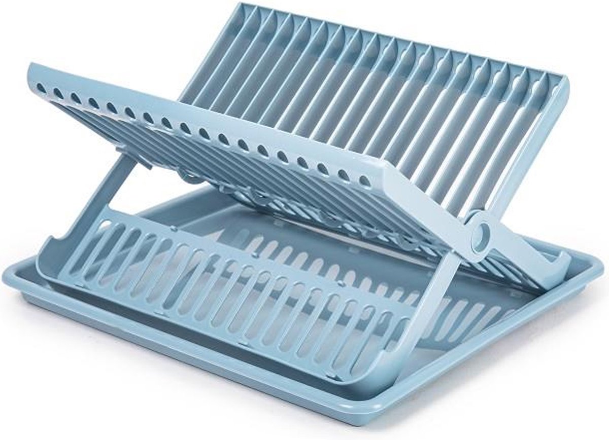 Goedkoopste Afwas afdruiprek met lekbak - blauw - kunststof - 37 x 33 x 21 cm - afwassen en drogen