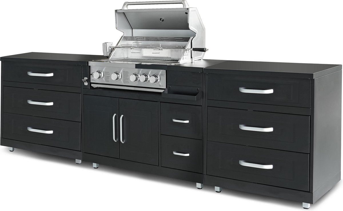 Oviala - 3-delige buitenkeuken met zwarte barbecue - Memphis
