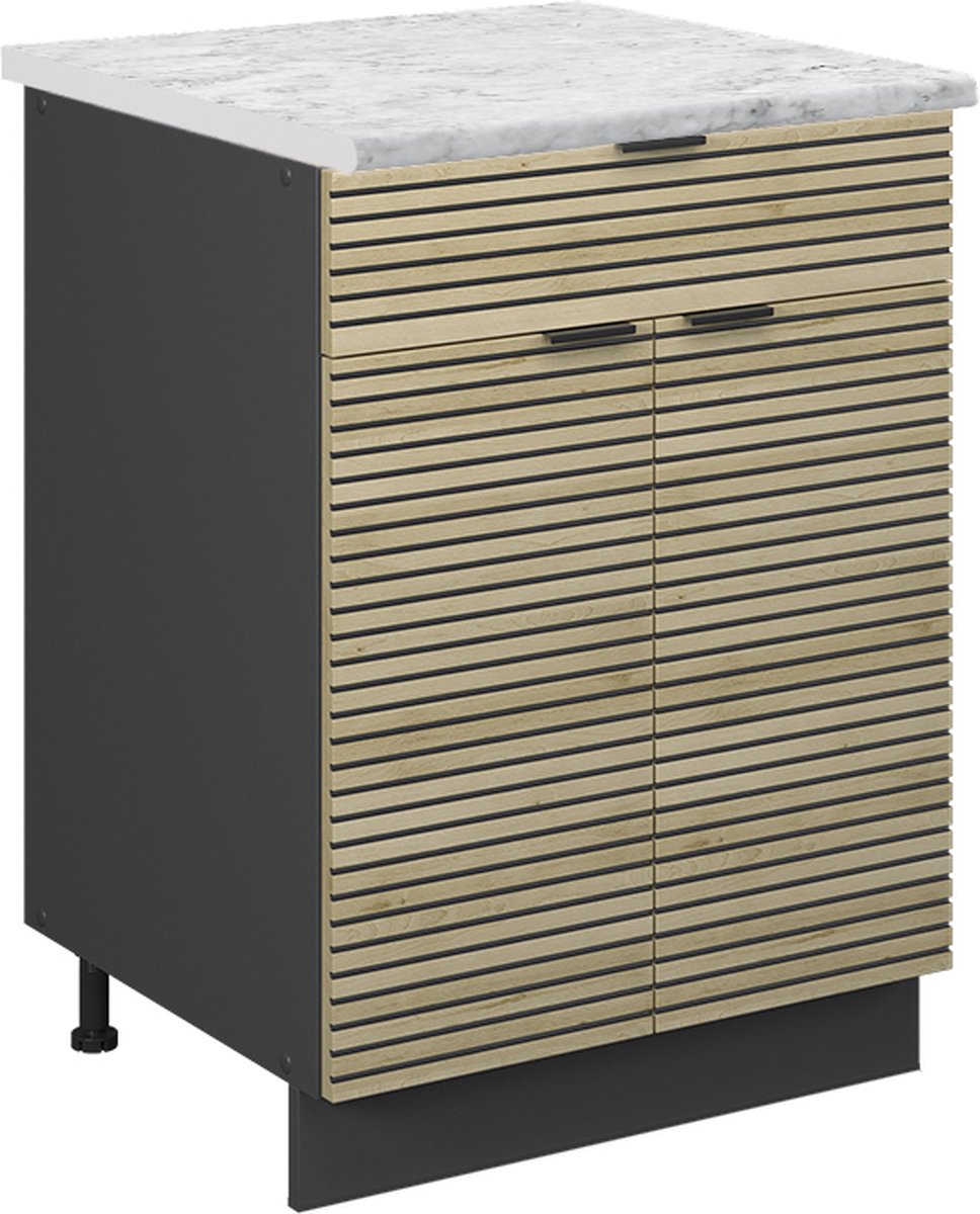 Vicco Fame-Line Keukenonderkast – 60 cm met lade, WB Marmer Eiken paneel Eiken paneel/Antraciet