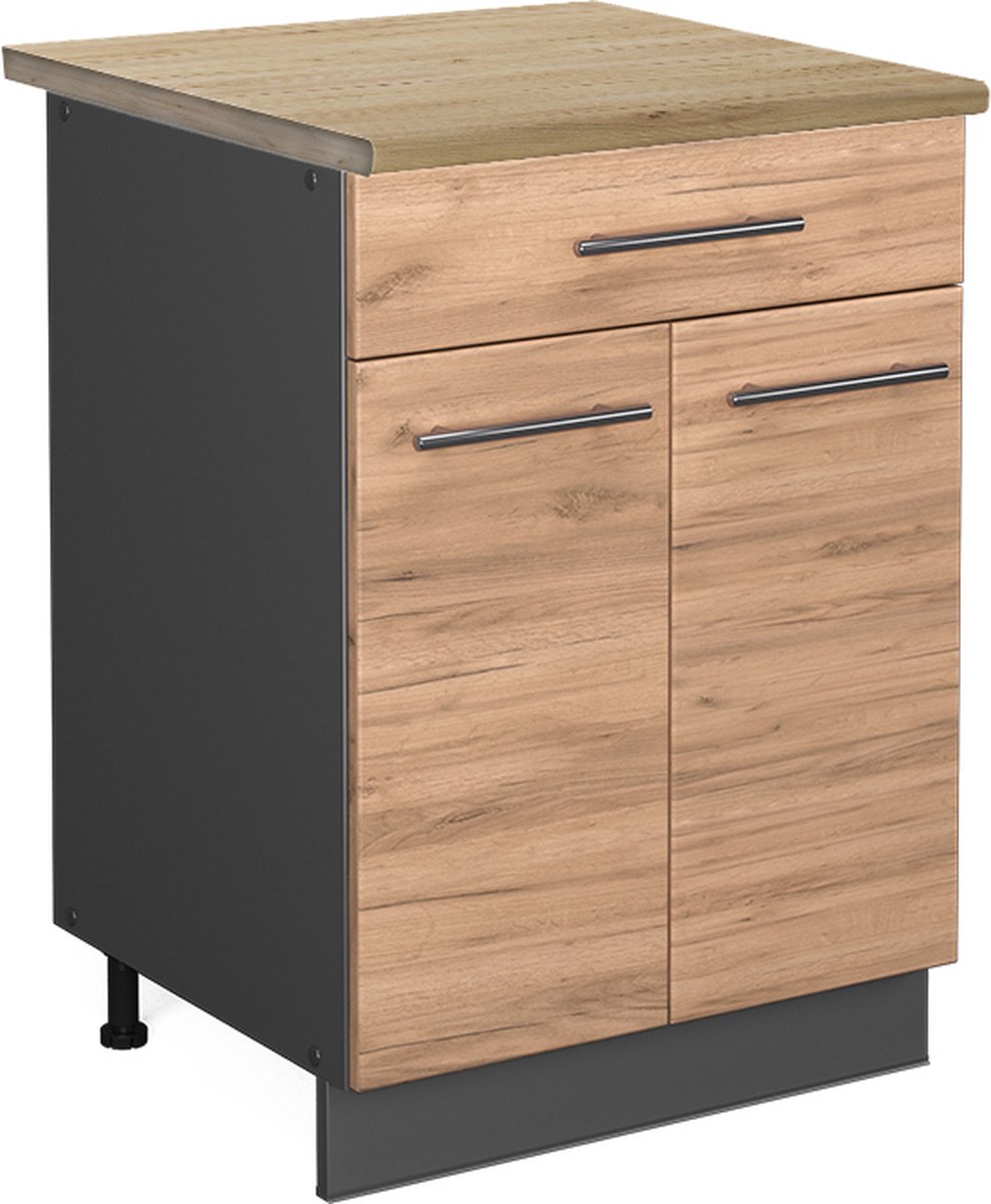 Vicco Fame-Line Keukenonderkast – 60 cm met lade, WB Eik Krachtige eik goud Goudkleurig Eiken/Antraciet