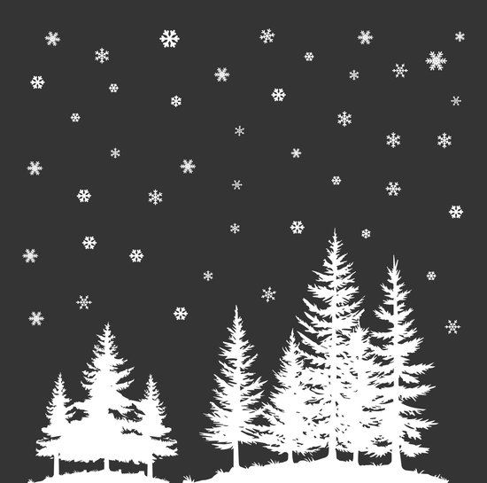 Raamstickers kerst WIT small Herbruikbaar 30cm hoge bomen | Kerst Raamdecoratie Sneeuwvlokken | Kerstboom sticker