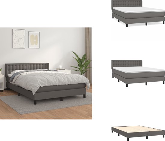 vidaXL Lit à sommier tapissier - Simili cuir - Grijs - 193 x 147 cm - Tête de lit réglable - Matelas à ressorts ensachés - Soutien mi-ferme - Surmatelas doux pour la peau - Lit
